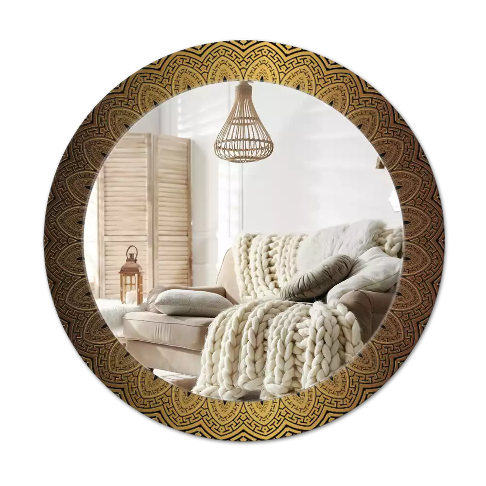 Oglindă rotundă ramă cu imprimeu Ornament grecesc