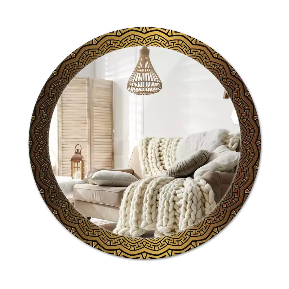 Oglindă rotundă ramă cu imprimeu Ornament grecesc