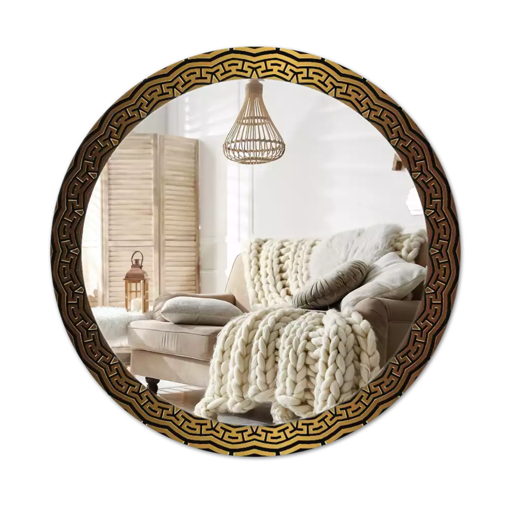 Oglindă rotundă ramă cu imprimeu Ornament grecesc