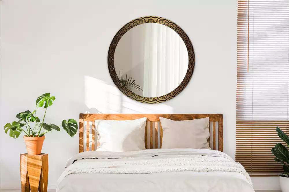 Oglindă rotundă ramă cu imprimeu Ornament grecesc