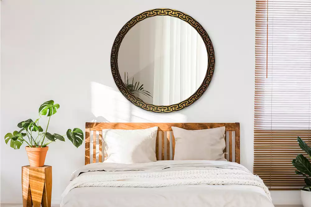 Oglindă rotundă ramă cu imprimeu Ornament grecesc