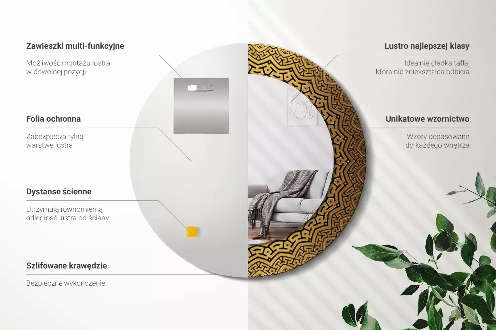 Oglindă rotundă ramă cu imprimeu Ornament grecesc