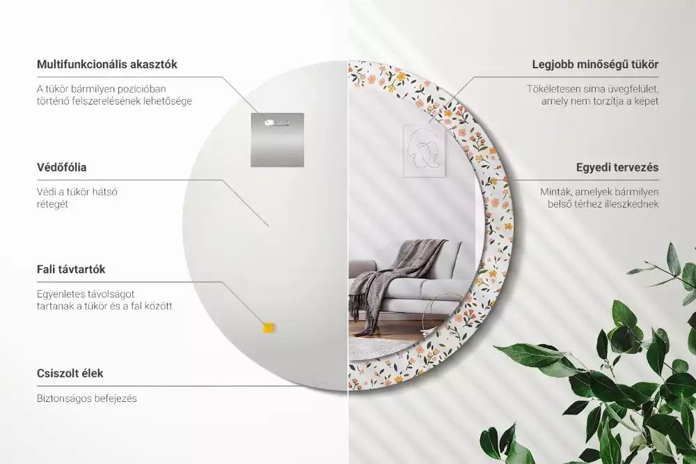 Oglindă cu decor rotundă Flori mici