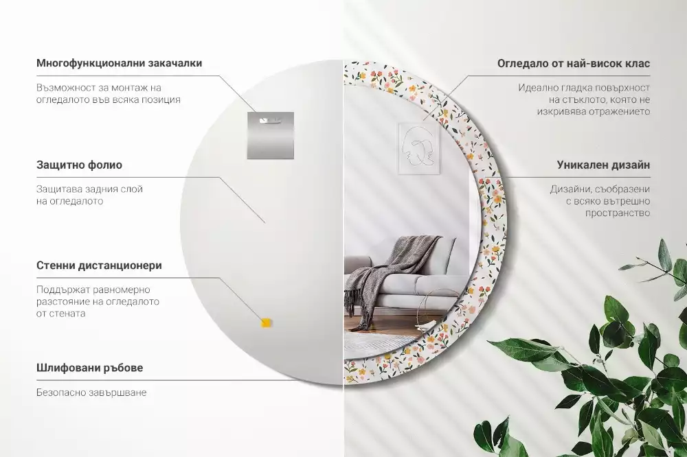 Oglindă cu decor rotundă Flori mici