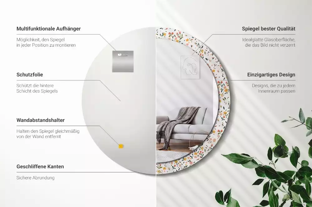 Oglindă cu decor rotundă Flori mici