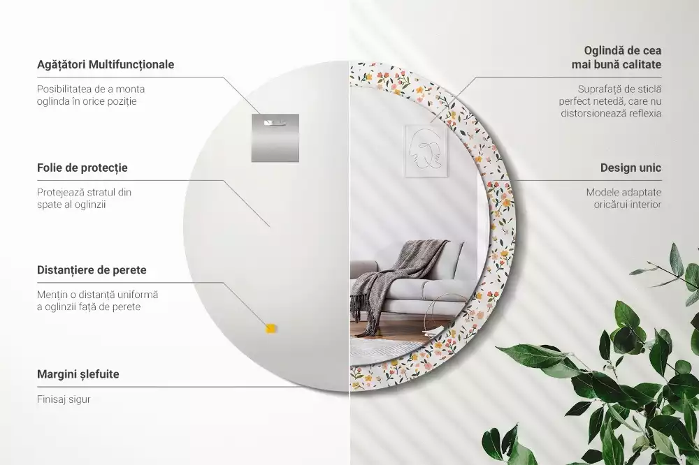 Oglindă cu decor rotundă Flori mici