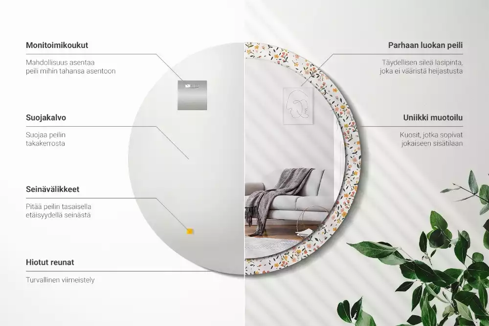 Oglindă cu decor rotundă Flori mici