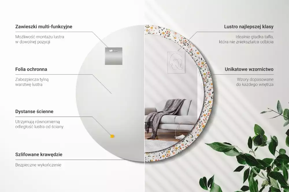 Oglindă cu decor rotundă Flori mici