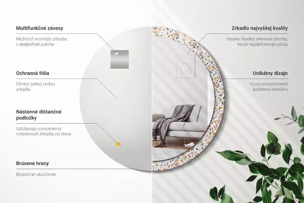 Oglindă cu decor rotundă Flori mici