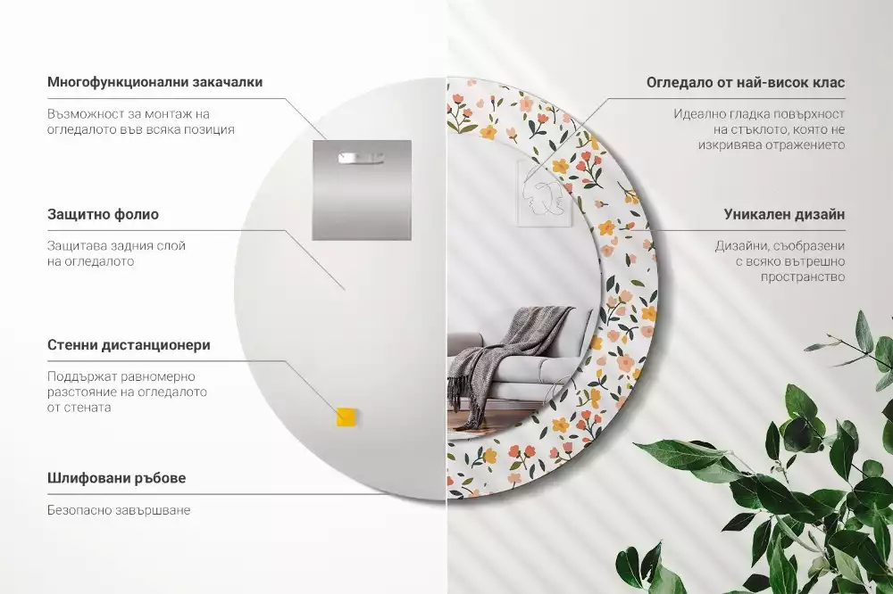 Oglindă cu decor rotundă Flori mici