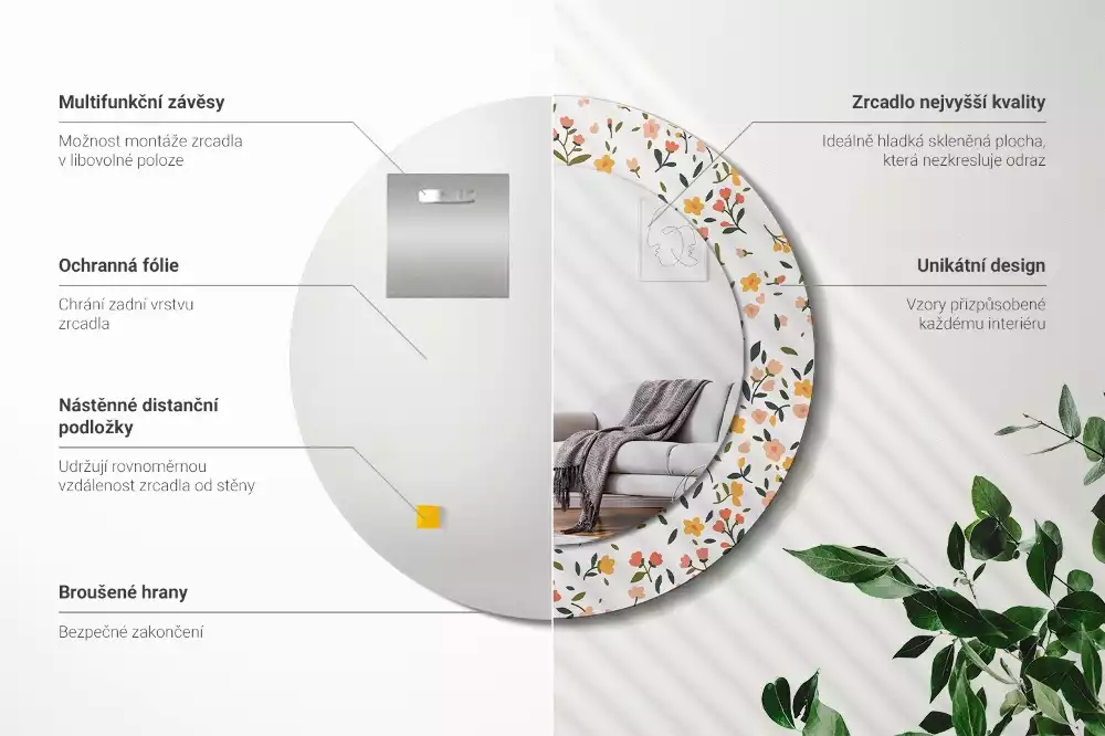 Oglindă cu decor rotundă Flori mici