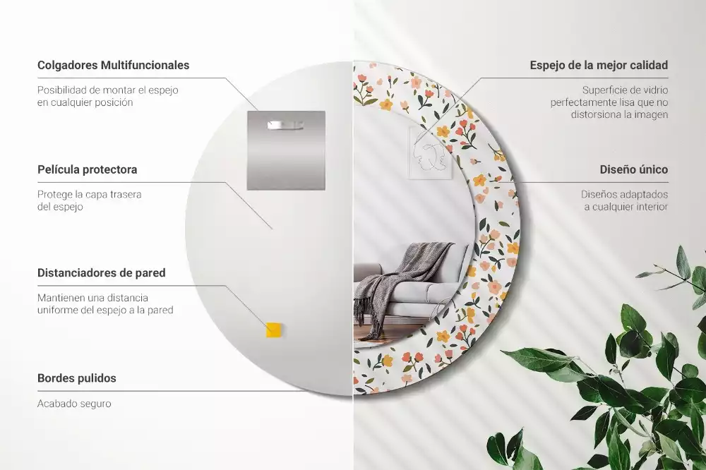 Oglindă cu decor rotundă Flori mici