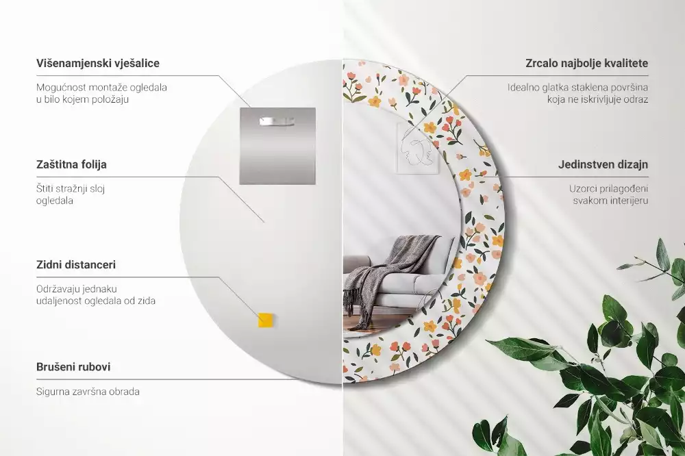 Oglindă cu decor rotundă Flori mici