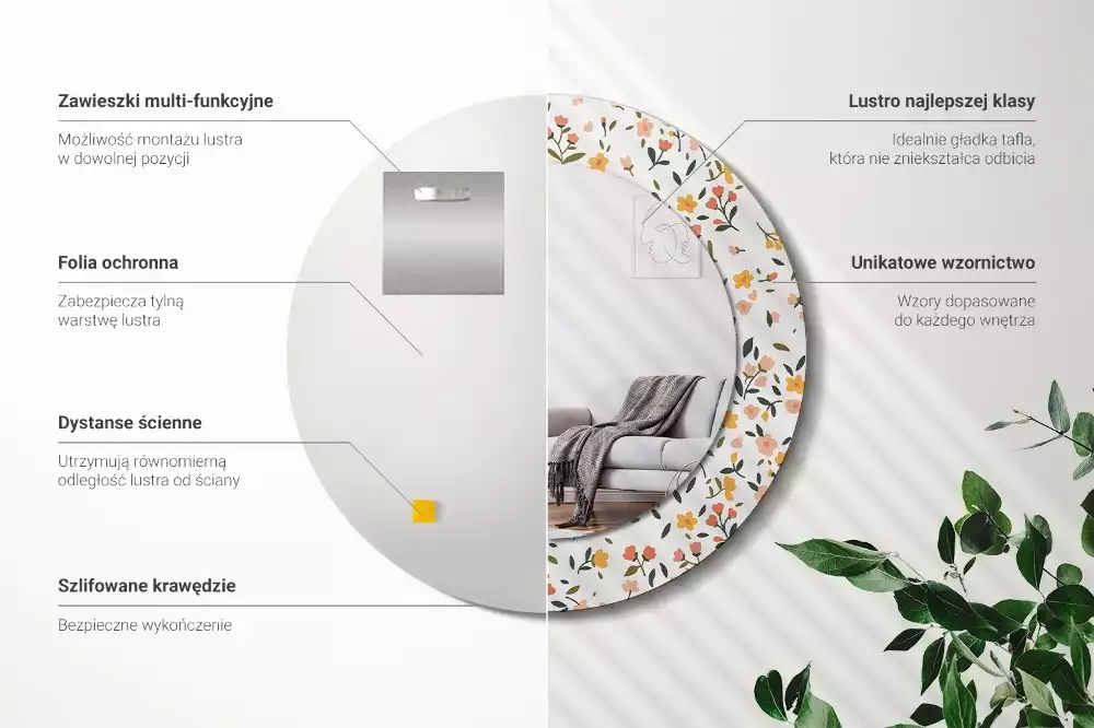 Oglindă cu decor rotundă Flori mici