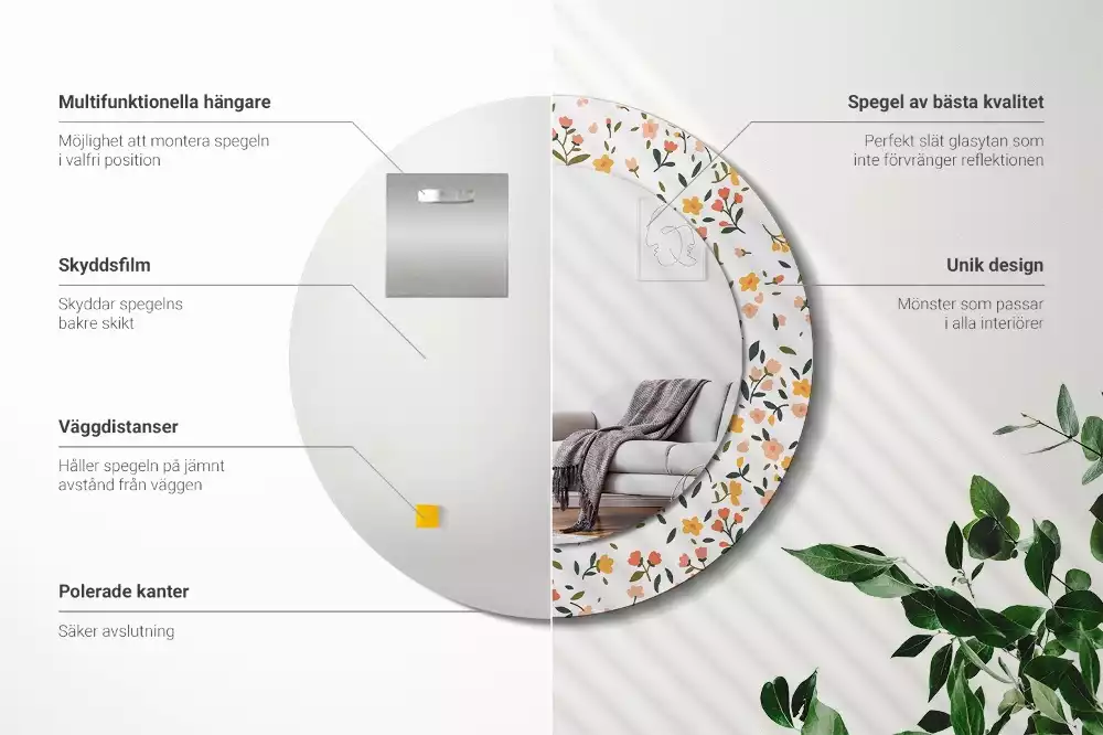 Oglindă cu decor rotundă Flori mici