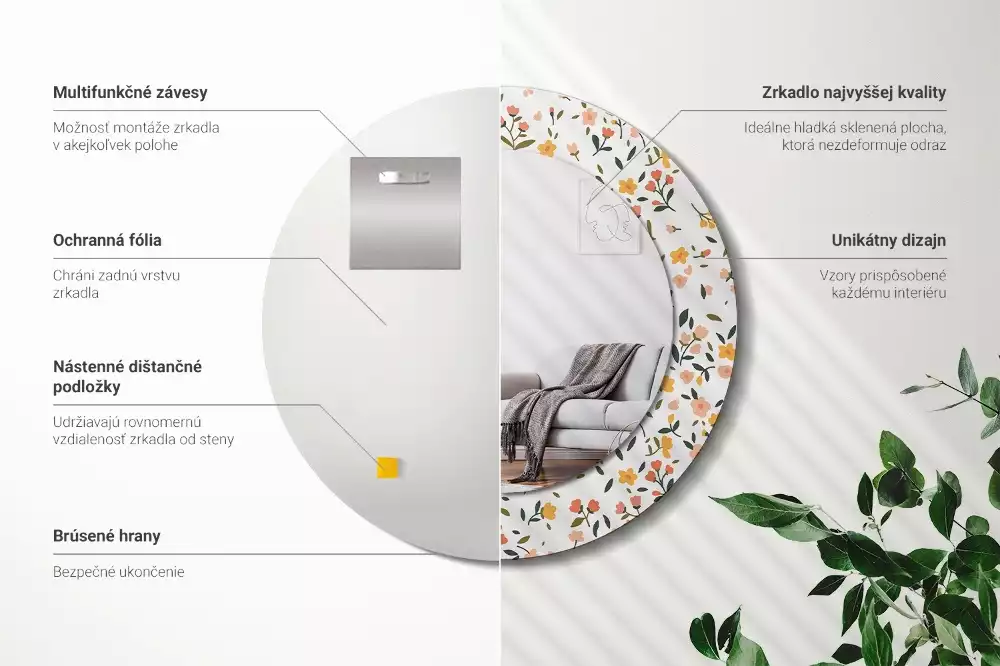 Oglindă cu decor rotundă Flori mici