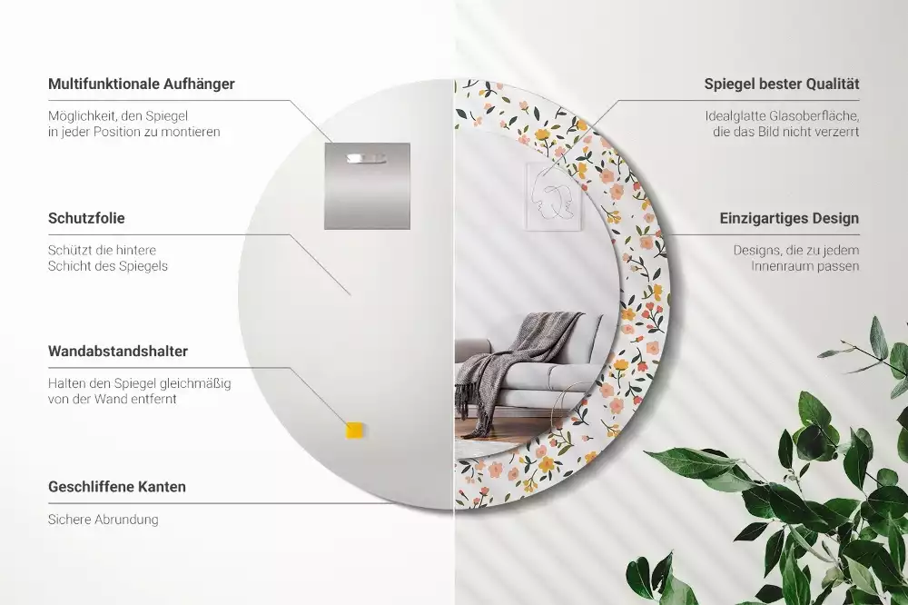 Oglindă cu decor rotundă Flori mici