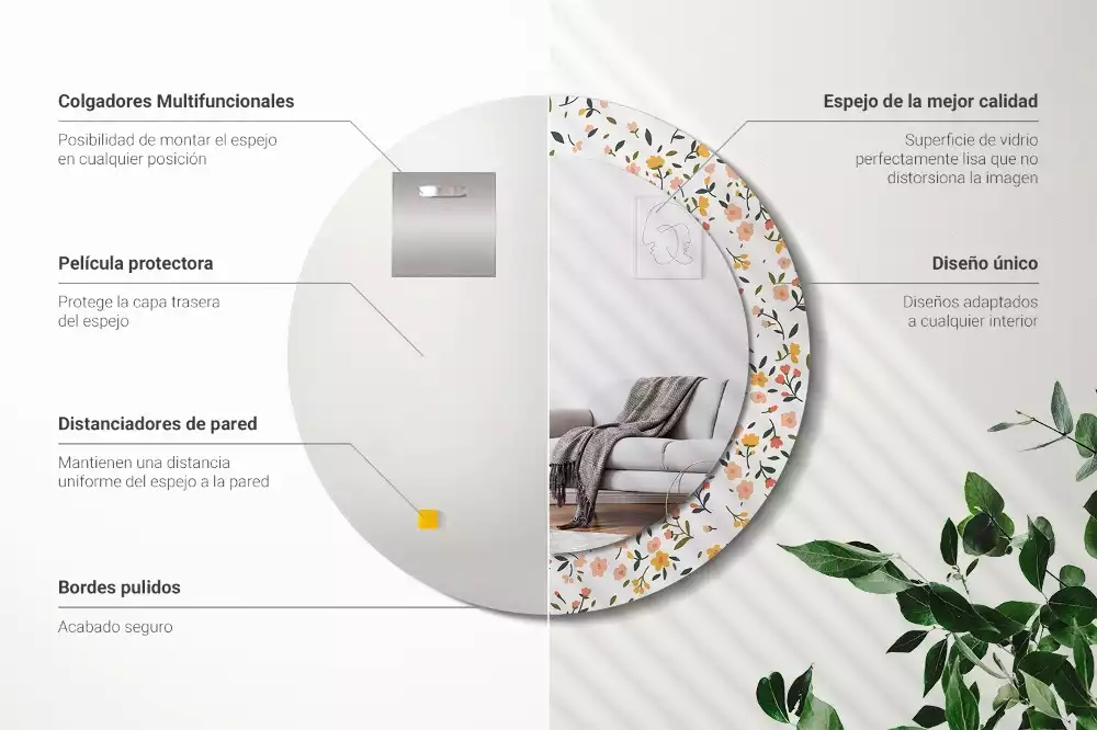 Oglindă cu decor rotundă Flori mici