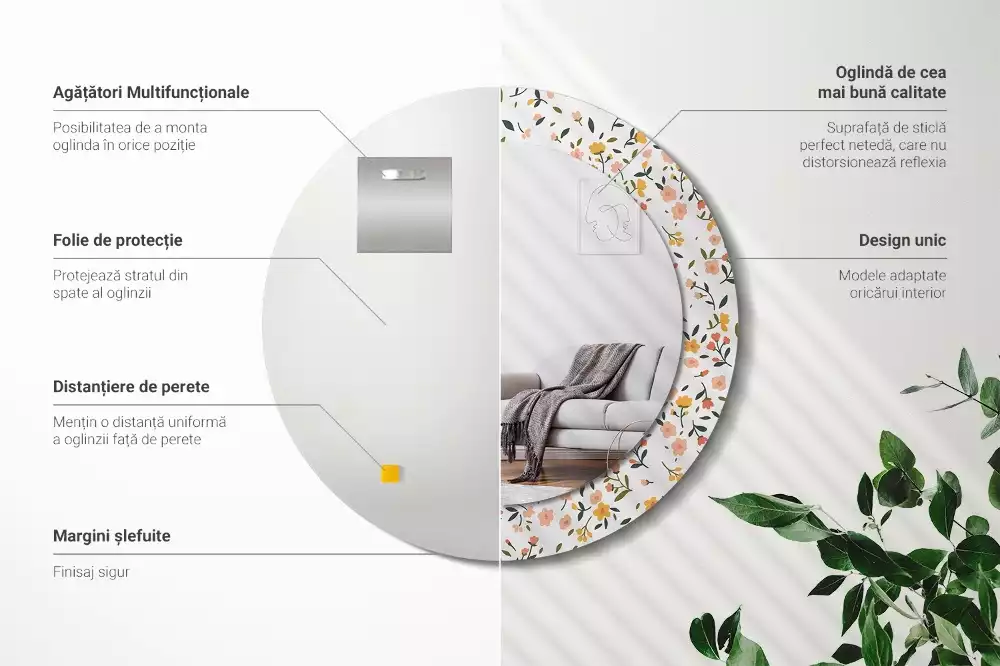 Oglindă cu decor rotundă Flori mici