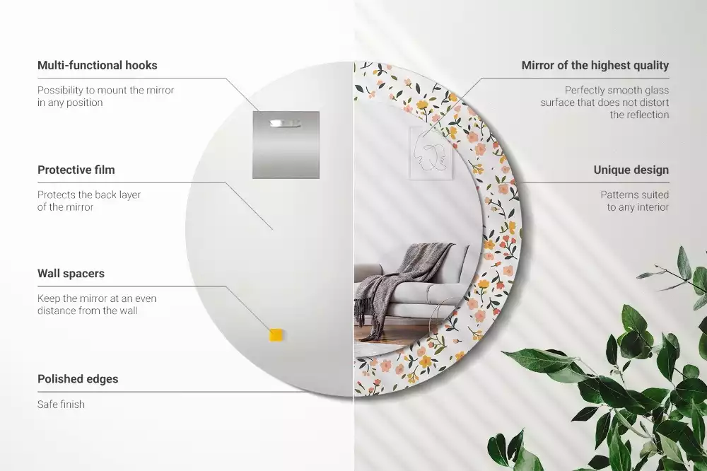 Oglindă cu decor rotundă Flori mici