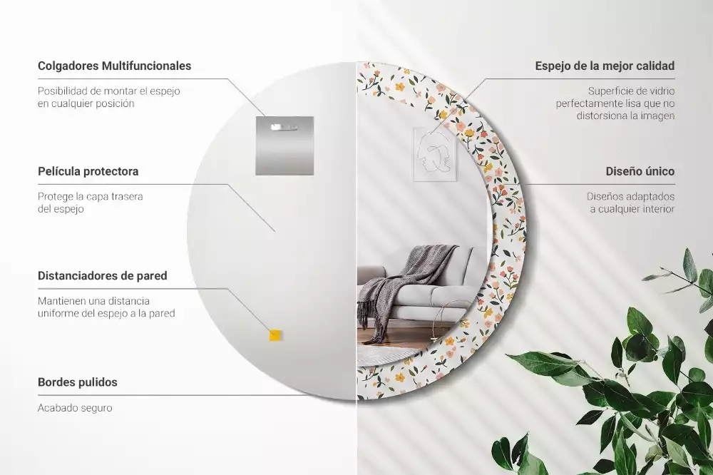 Oglindă cu decor rotundă Flori mici