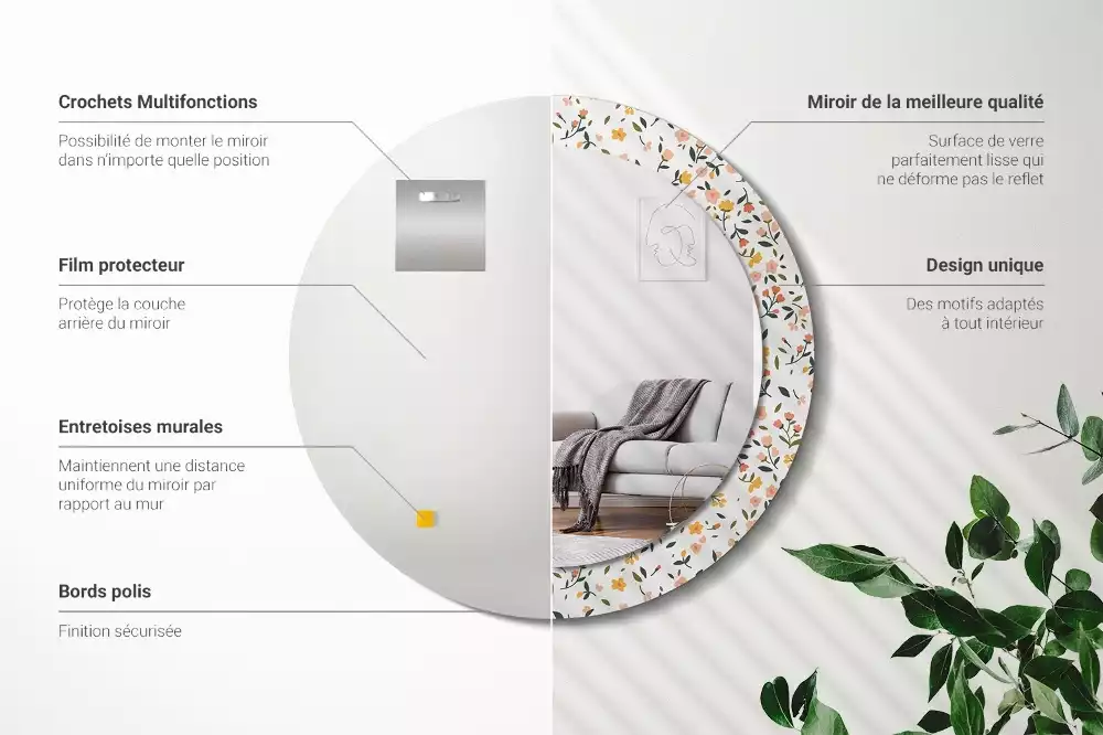 Oglindă cu decor rotundă Flori mici