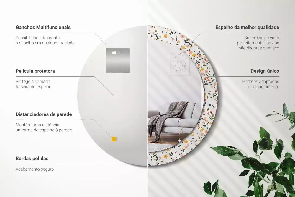 Oglindă cu decor rotundă Flori mici