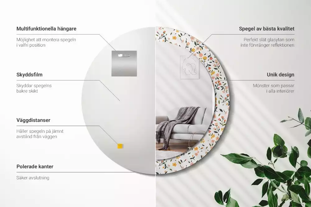 Oglindă cu decor rotundă Flori mici