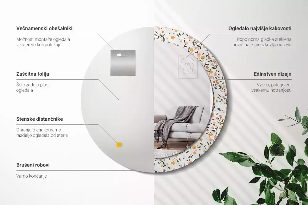 Oglindă cu decor rotundă Flori mici