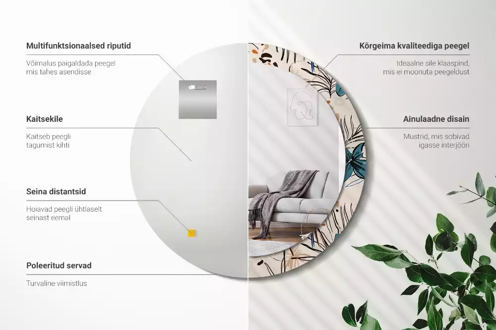 Oglindă rotundă imprimată Flori cu model de junglă