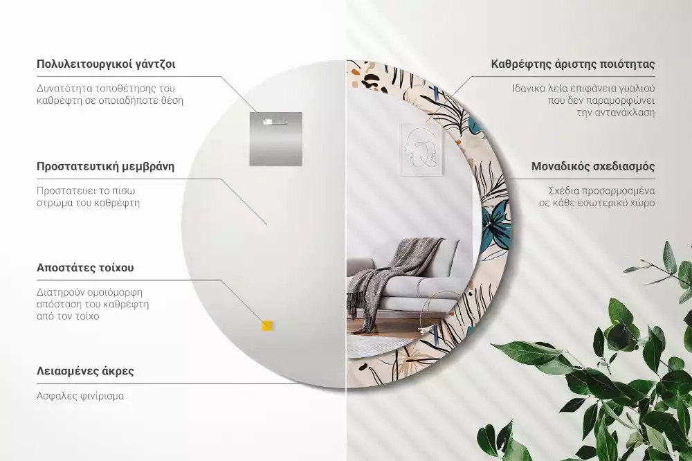 Oglindă rotundă imprimată Flori cu model de junglă