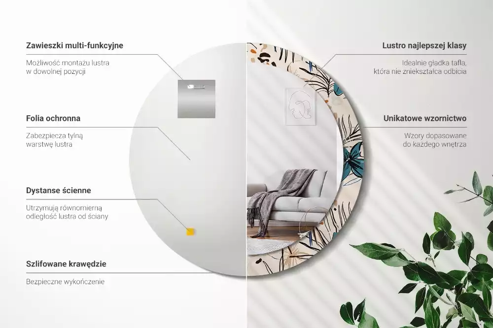 Oglindă rotundă imprimată Flori cu model de junglă