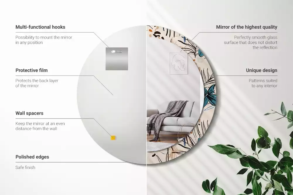 Oglindă rotundă imprimată Flori cu model de junglă