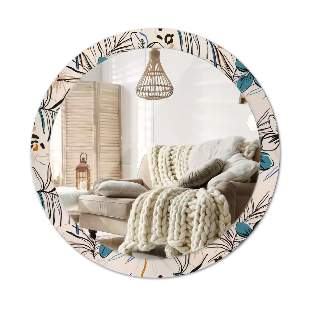 Oglindă rotundă imprimată Flori cu model de junglă