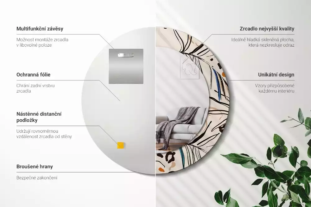 Oglindă rotundă imprimată Flori cu model de junglă