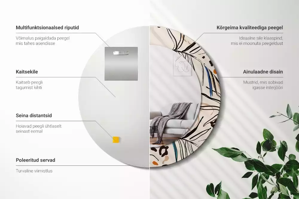 Oglindă rotundă imprimată Flori cu model de junglă