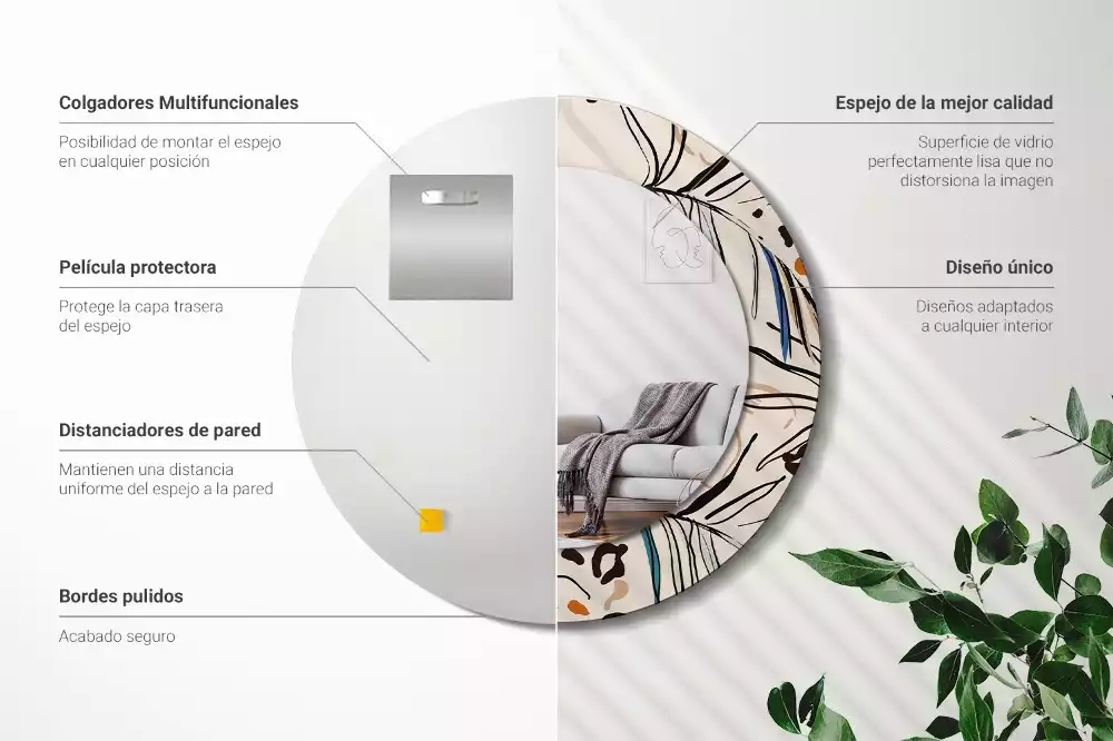 Oglindă rotundă imprimată Flori cu model de junglă