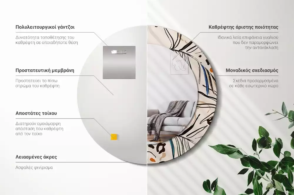 Oglindă rotundă imprimată Flori cu model de junglă