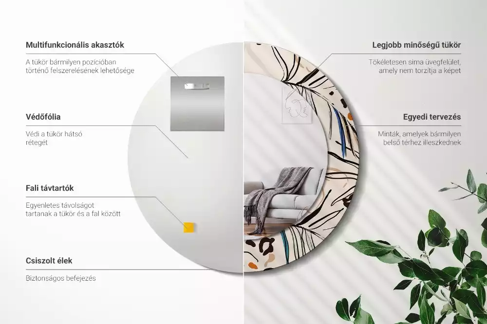 Oglindă rotundă imprimată Flori cu model de junglă