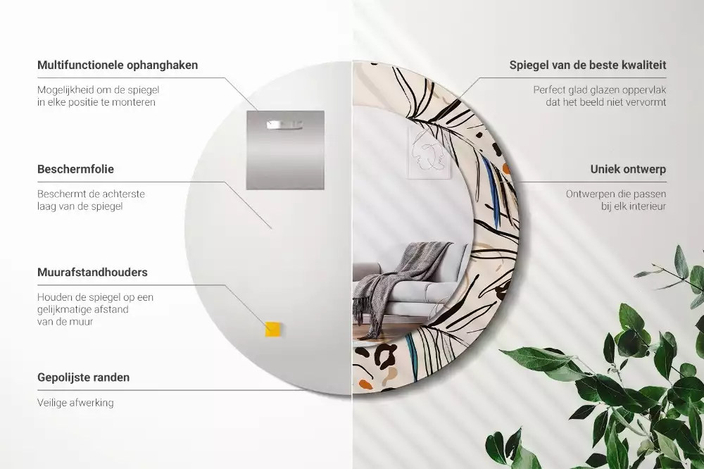 Oglindă rotundă imprimată Flori cu model de junglă