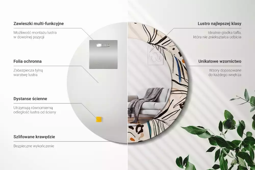 Oglindă rotundă imprimată Flori cu model de junglă