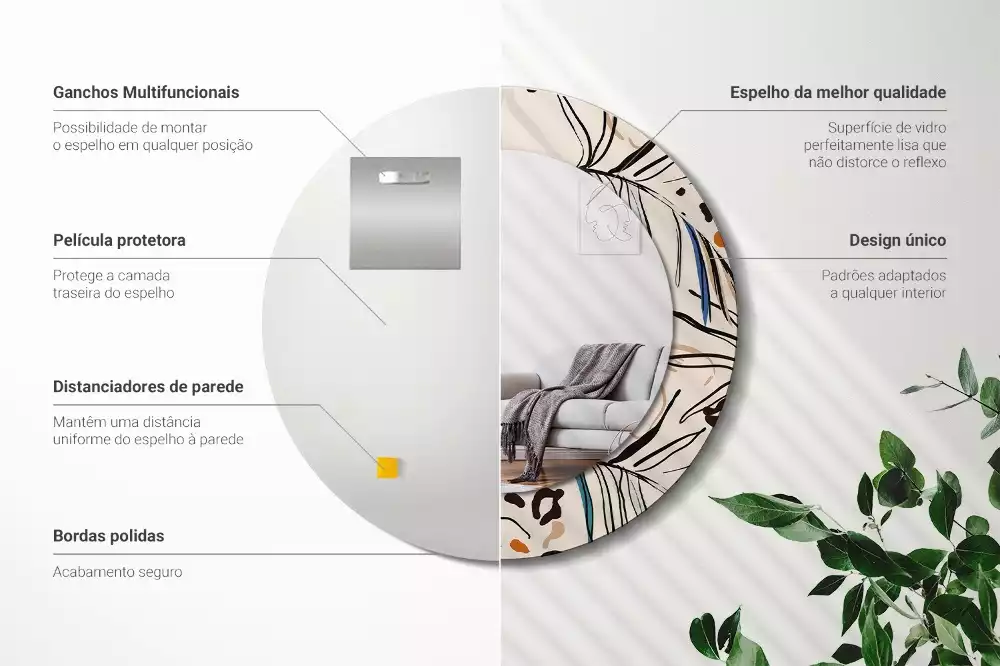Oglindă rotundă imprimată Flori cu model de junglă