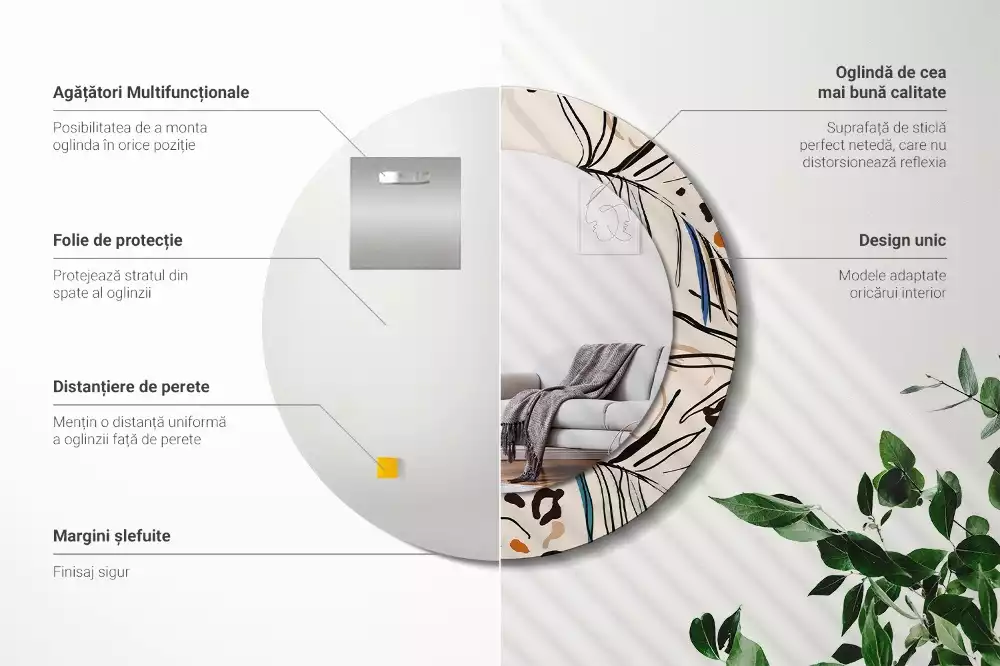 Oglindă rotundă imprimată Flori cu model de junglă