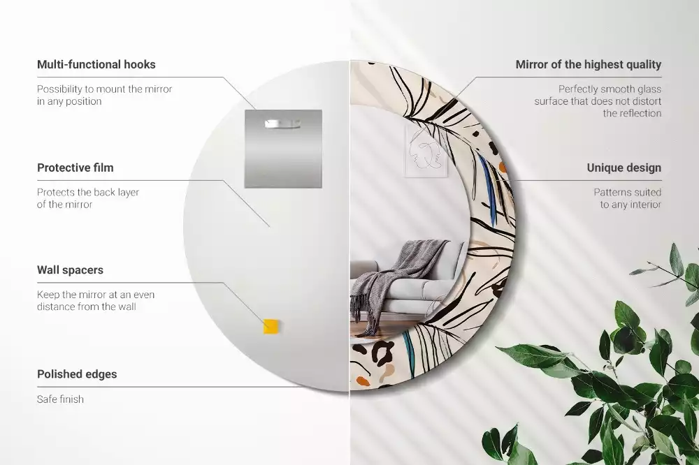 Oglindă rotundă imprimată Flori cu model de junglă