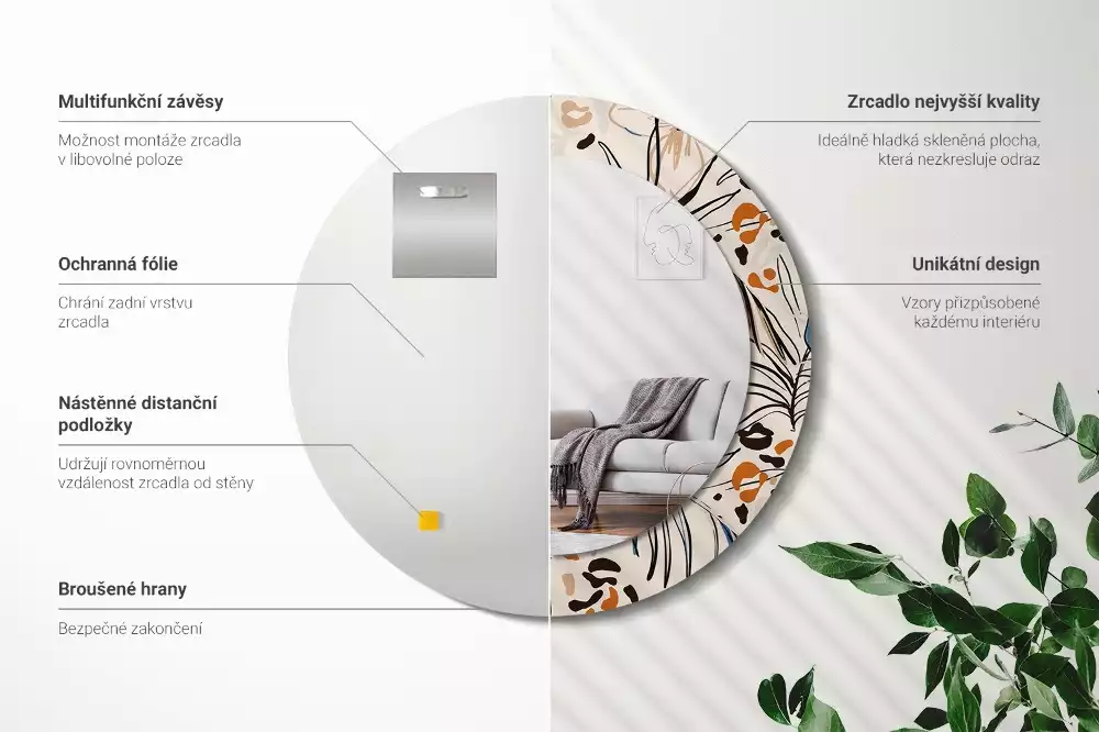 Oglindă rotundă imprimată Flori cu model de junglă