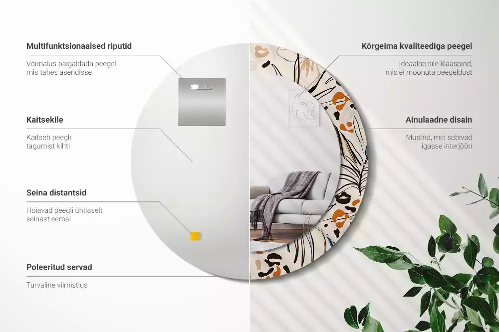 Oglindă rotundă imprimată Flori cu model de junglă