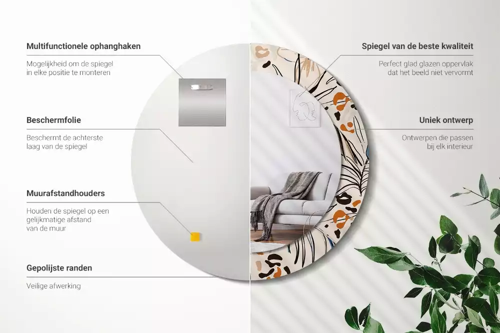 Oglindă rotundă imprimată Flori cu model de junglă