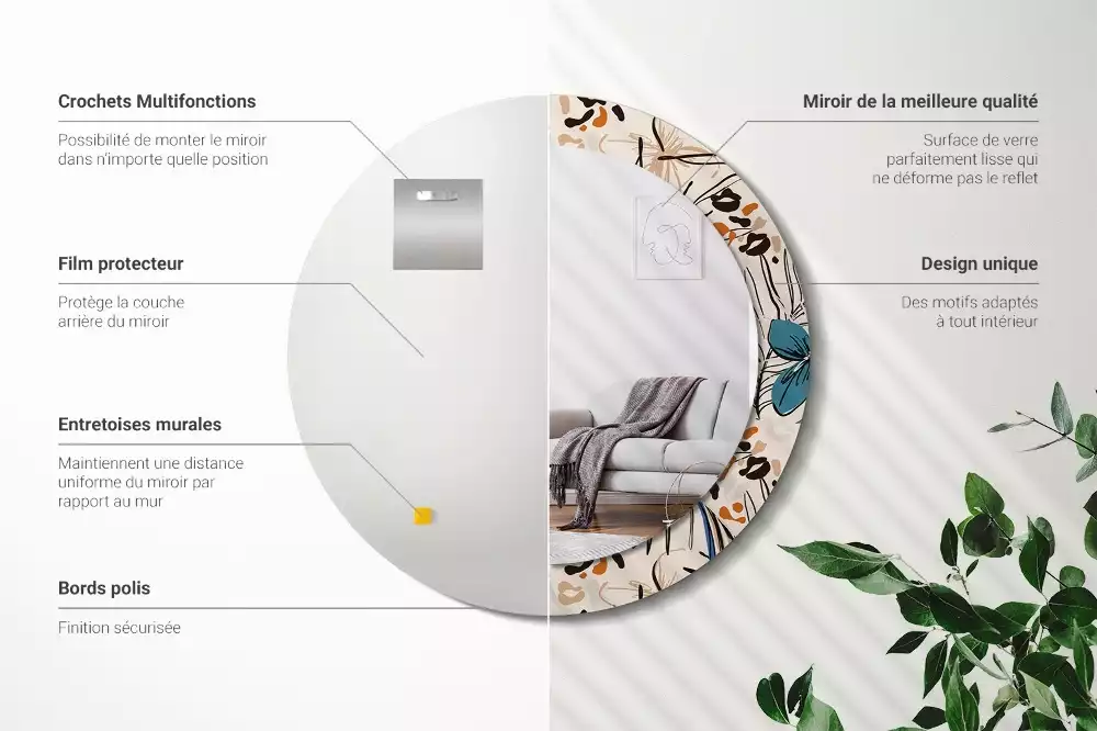 Oglindă rotundă imprimată Flori cu model de junglă