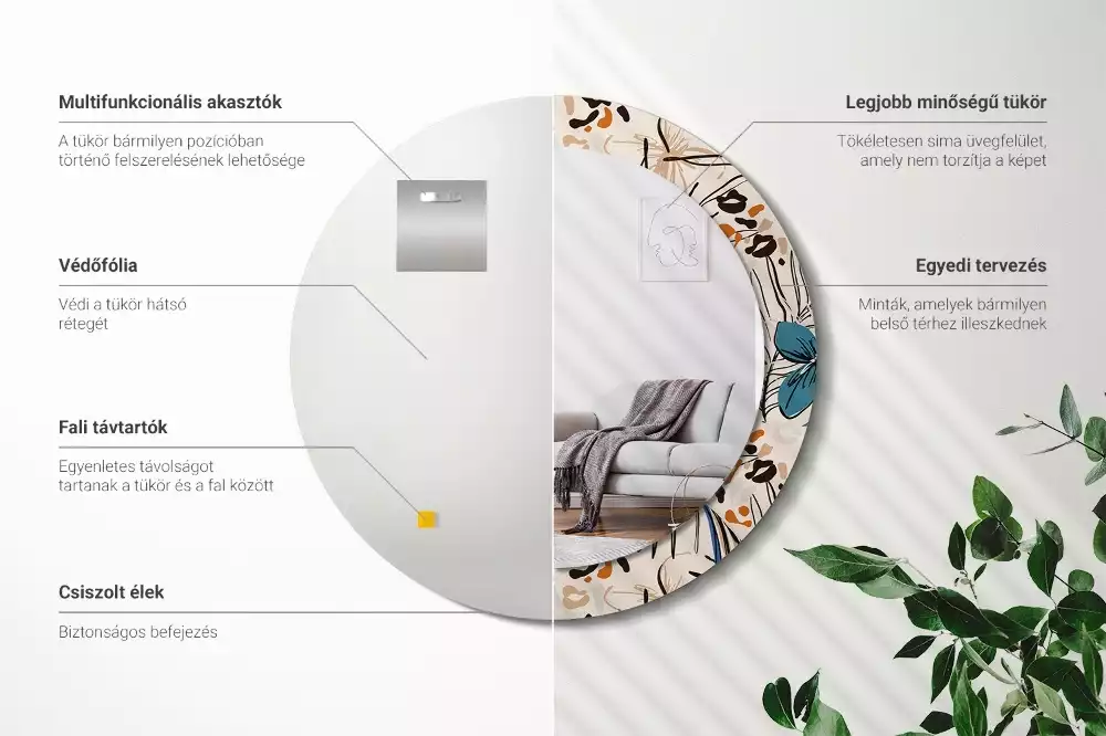 Oglindă rotundă imprimată Flori cu model de junglă