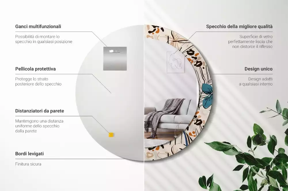 Oglindă rotundă imprimată Flori cu model de junglă